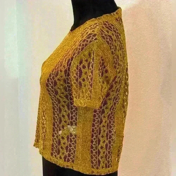 ZARA Trafaluc Mustard Lace Tee - Picture 4 of 6
